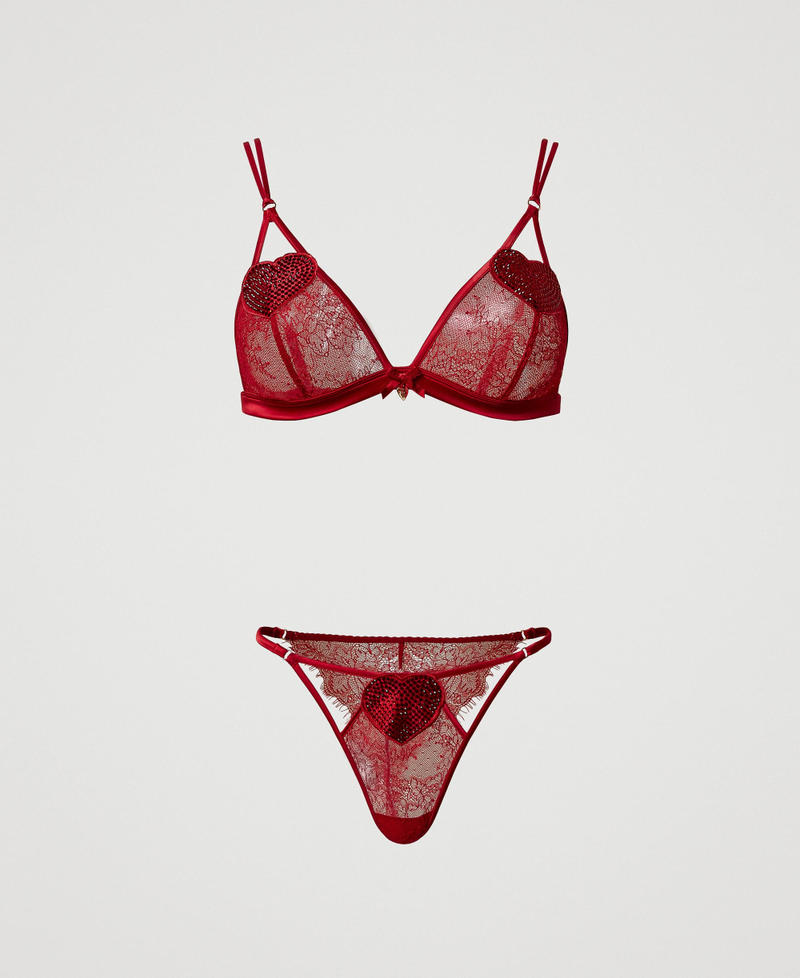 Lace triangle bra and Brazilian briefs Woman, Red | TWINSET