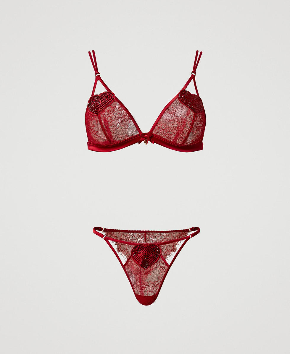 Soutien gorge triangle et slip bresilien en dentelle Femme Rouge TWINSET Milano