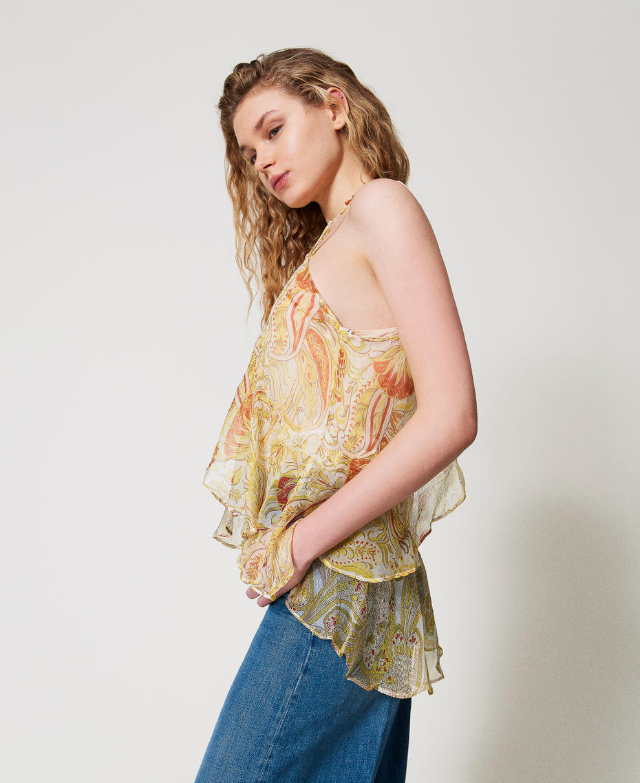 Bluse „Salina“ aus Seidenkrepon Paisleymuster-Printmix Passionsfrucht Frau 251TS2183_12587_02