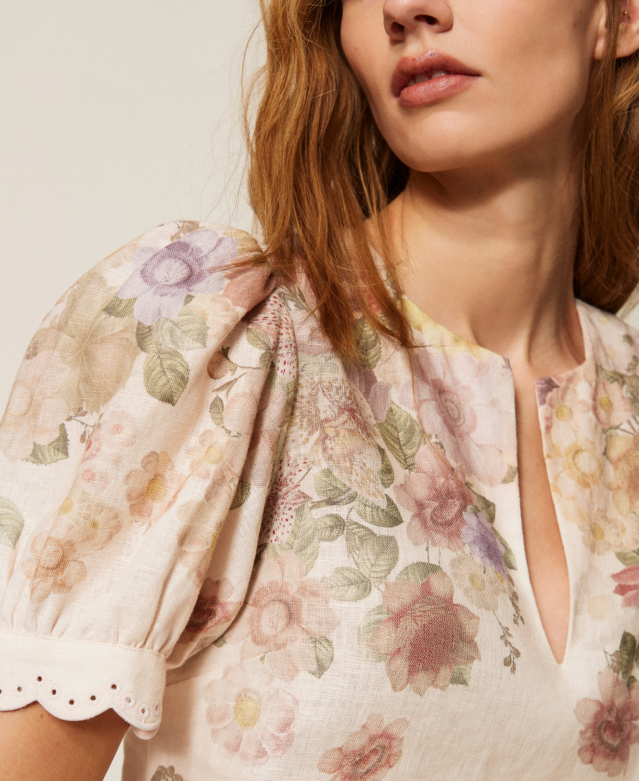 Linen floral blouse with embroidery Wildflowers Pastel Colour Print Woman 261TT2573_13588_04