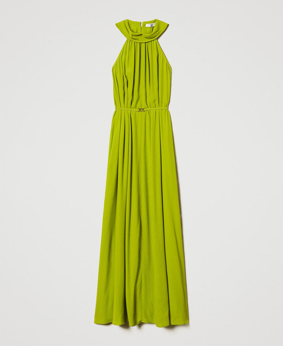 Long halter dress with belt Green Grenoble Woman 251LB2ECC_12131_S0