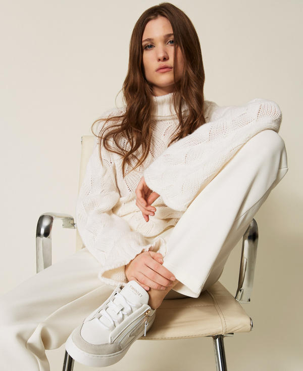 Colour block leather trainers