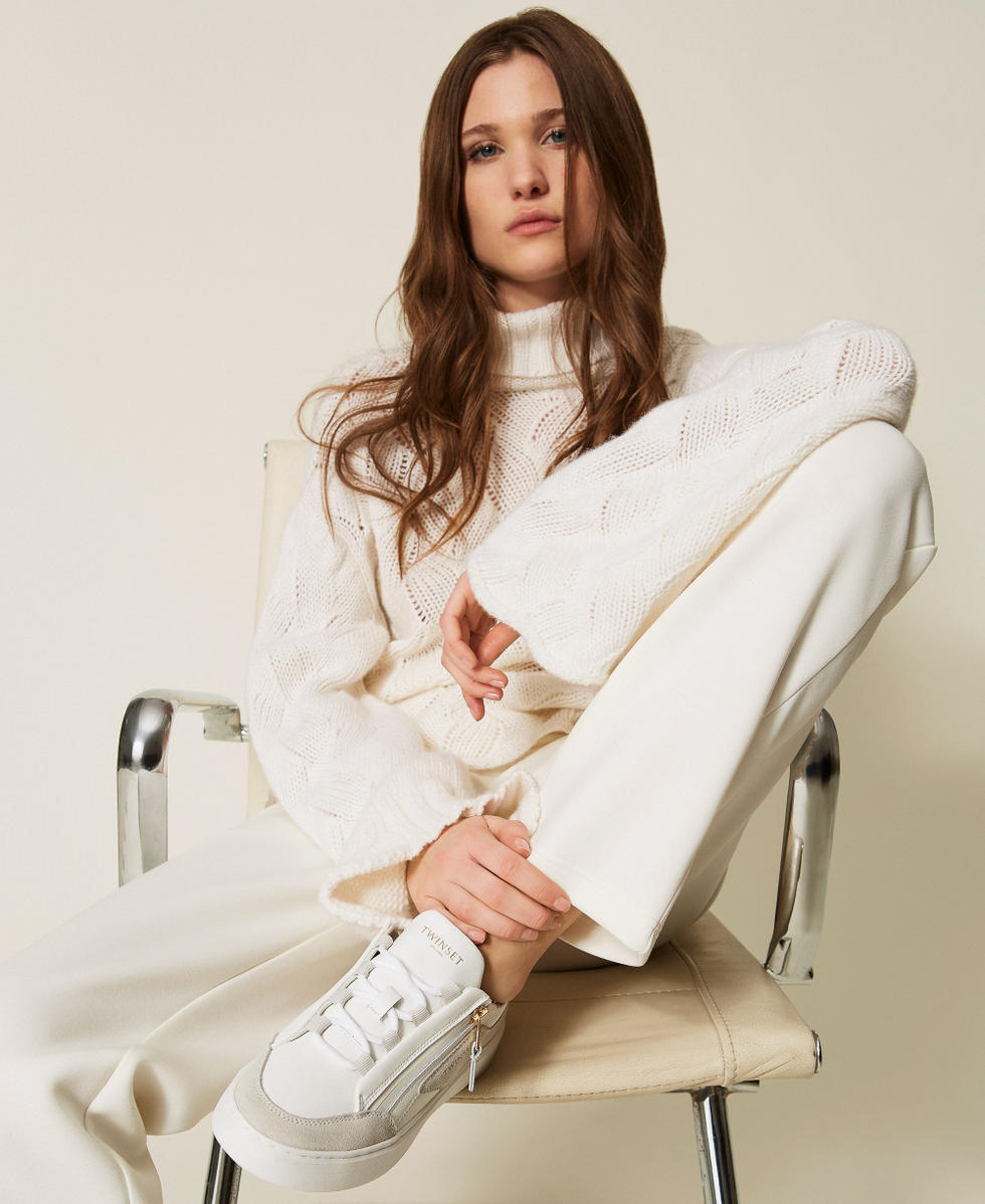 Baskets en cuir color block Bicolore Blanc &laquo;&nbsp;Neige&nbsp;&raquo;/Platine Femme 252TGT018_12881_T0