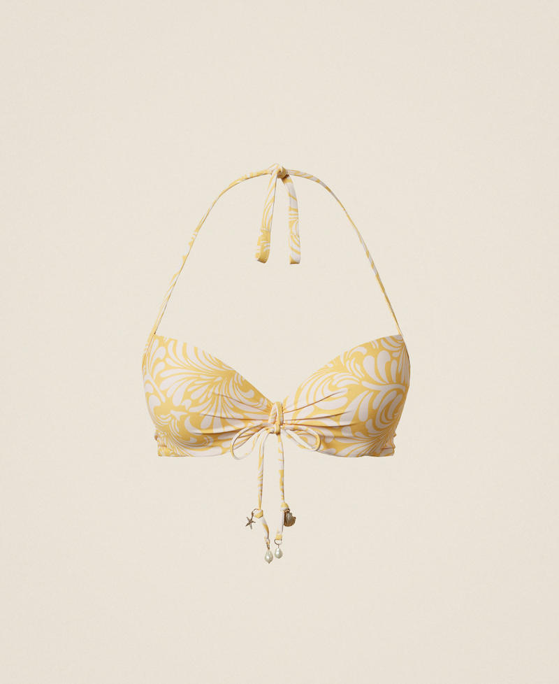 Push-up bikini top with botanical print Corn Cream Yellow/Vanilla White Botanical Print Woman 261LMMG44_13468_S0