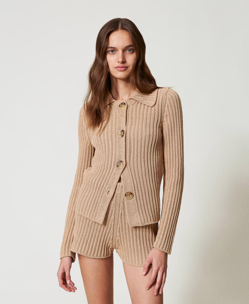 Rib knit jacket with Oval T buttons Dark Rope Beige Woman 251TP3380_12262_05