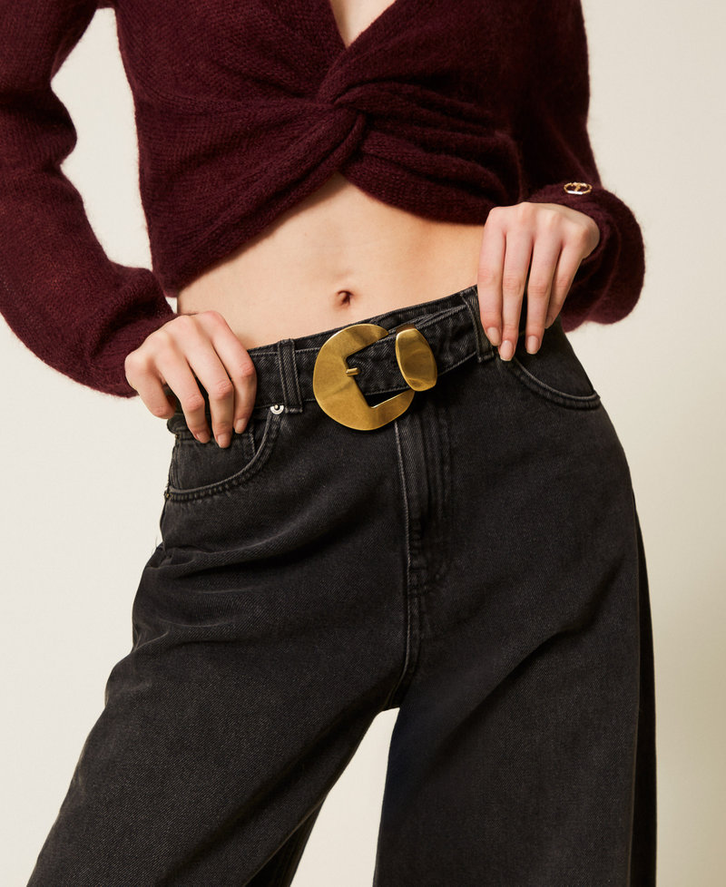 Black jeans with belt and maxi buckle Black Denim Woman 252TP2571_01103_04