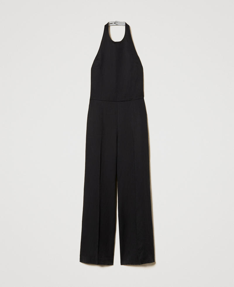 Long linen blend jumpsuit Black Woman 251TE2142_00006_S0