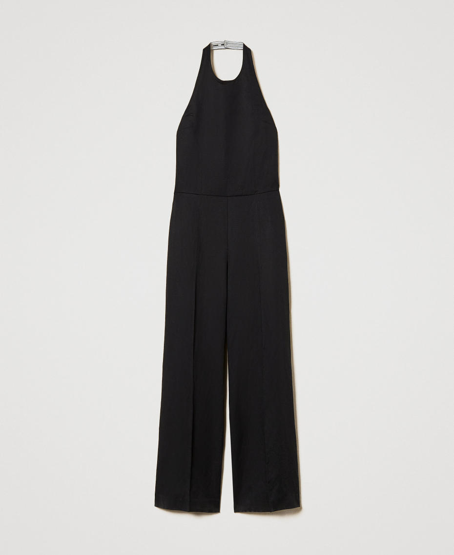 Long linen blend jumpsuit Black Woman 251TE2142_00006_S0