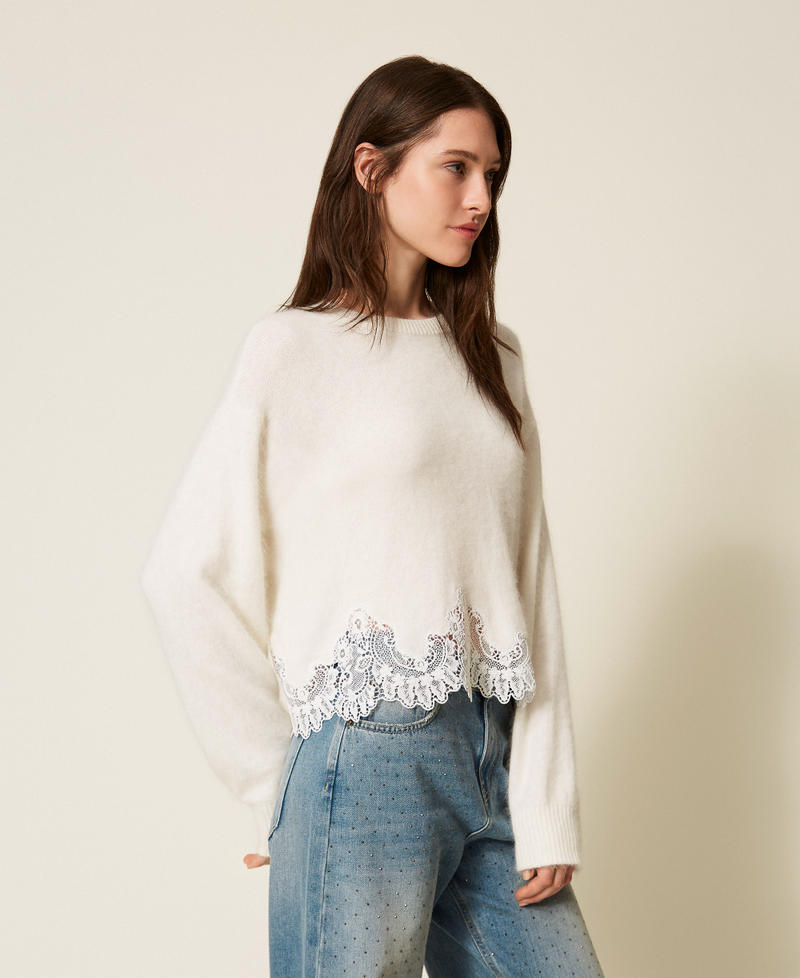 Angora jumper with embroidery and lace White Snow Woman 252TT3381_00282_02