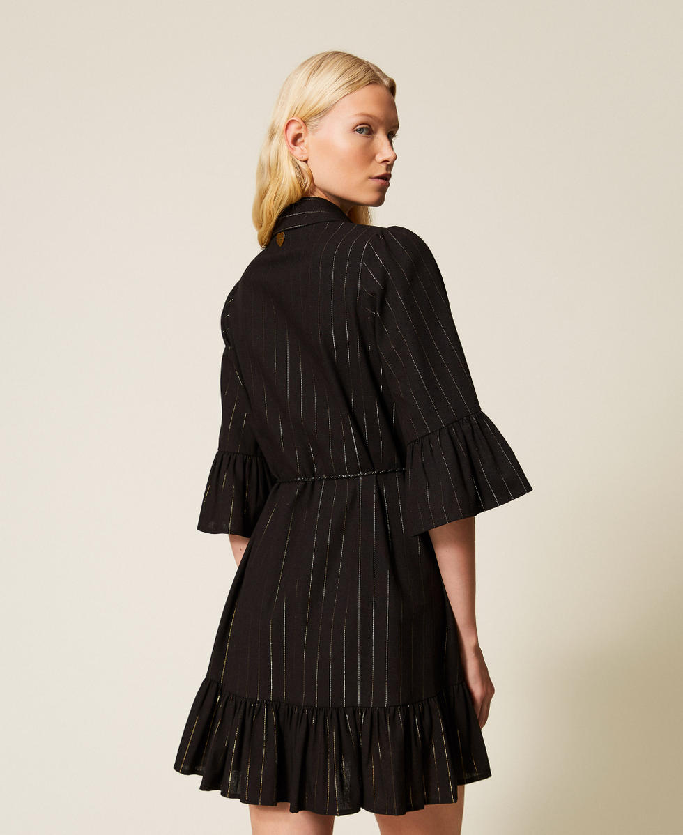 Vestido corto con rayas de lúrex Negro Mujer 261LB2QEE_00006_03