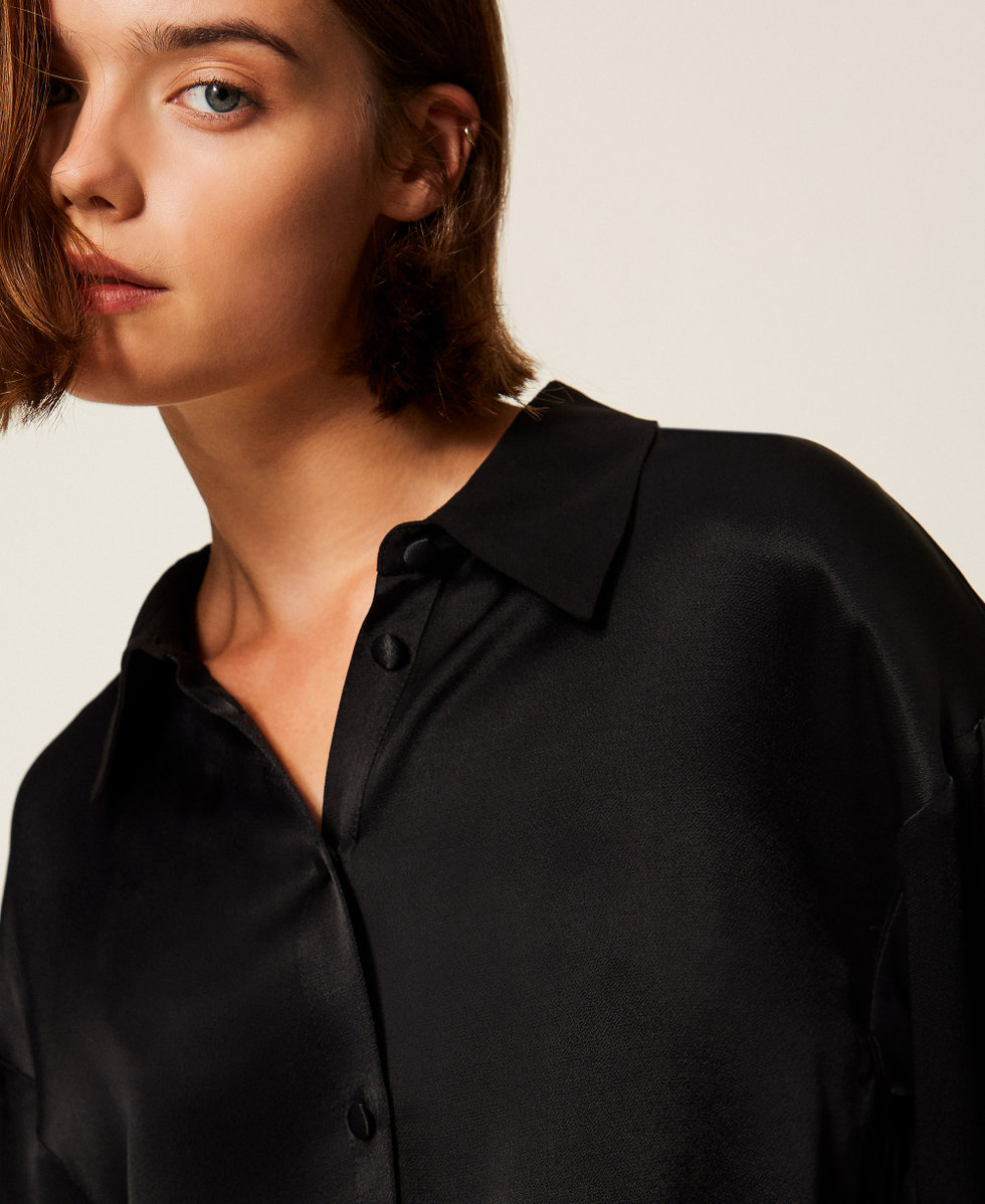 Satin shirt with drawstring Black Woman 252LI2TAA_00006_05