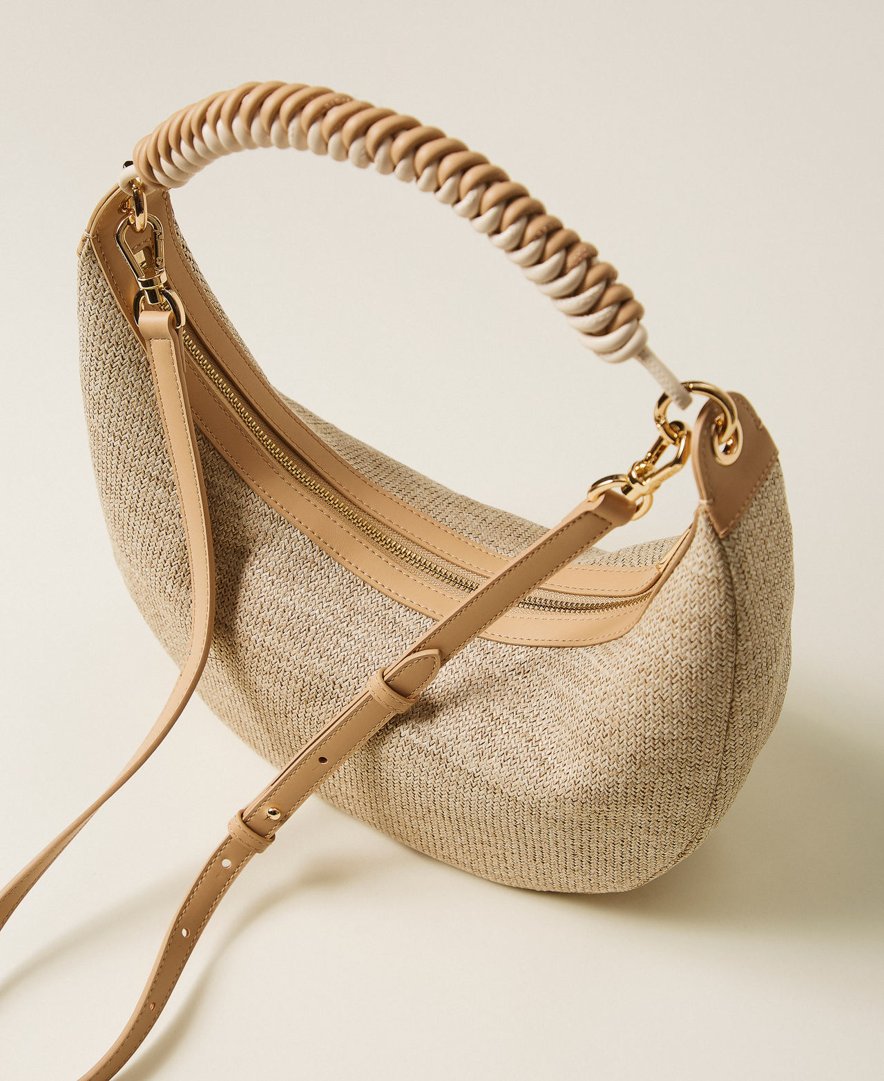 Raffia-effect hobo bag Straw Woman 261TB7051_00193_03