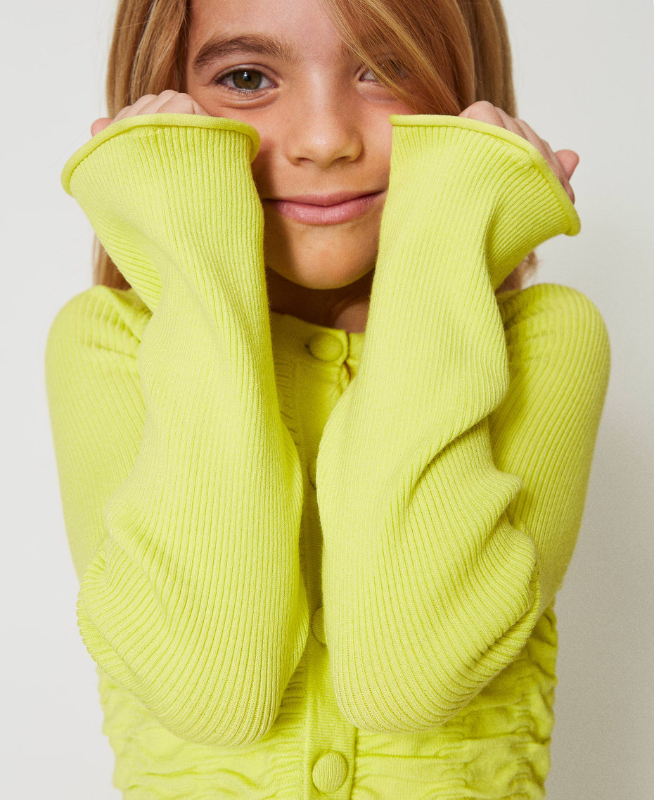 Embossed knit cardigan with Oval T Yellow Plum Girl 251GJ3423_12124_04