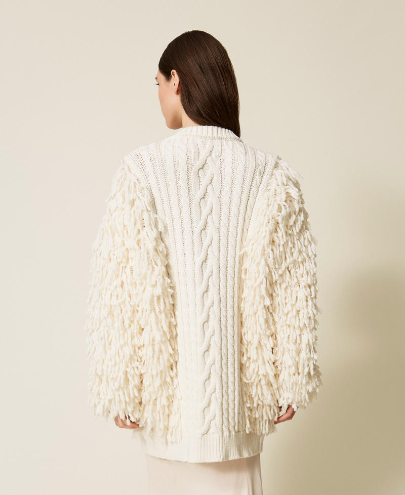 Cardigan aus Wollmischung mit Zopfmuster Weiß Schnee Frau 252TS3300_00282_03
