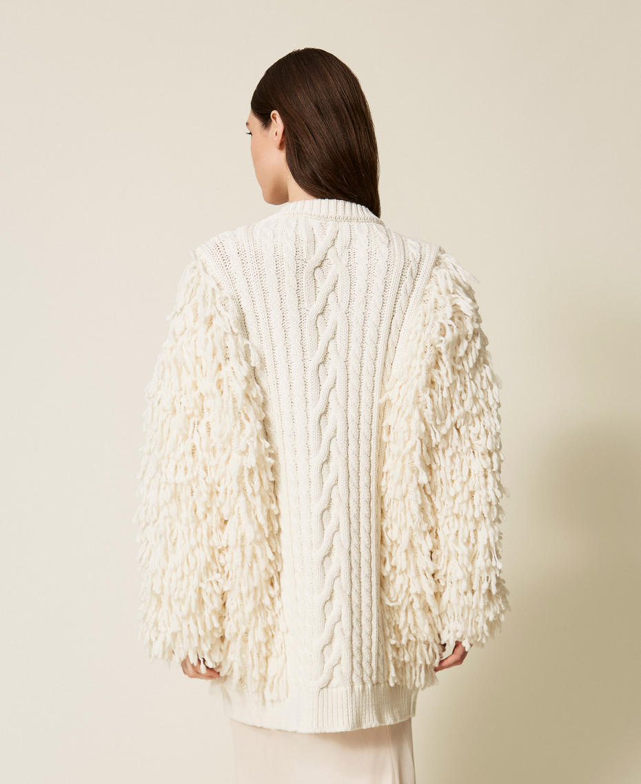 Cardigan aus Wollmischung mit Zopfmuster Weiß Schnee Frau 252TS3300_00282_03