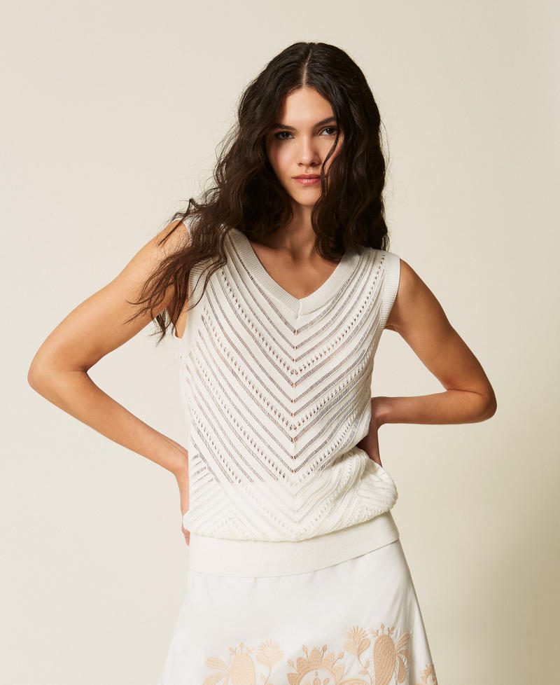 Chevron openwork knit top Off White Woman 261AT3041_00526_01