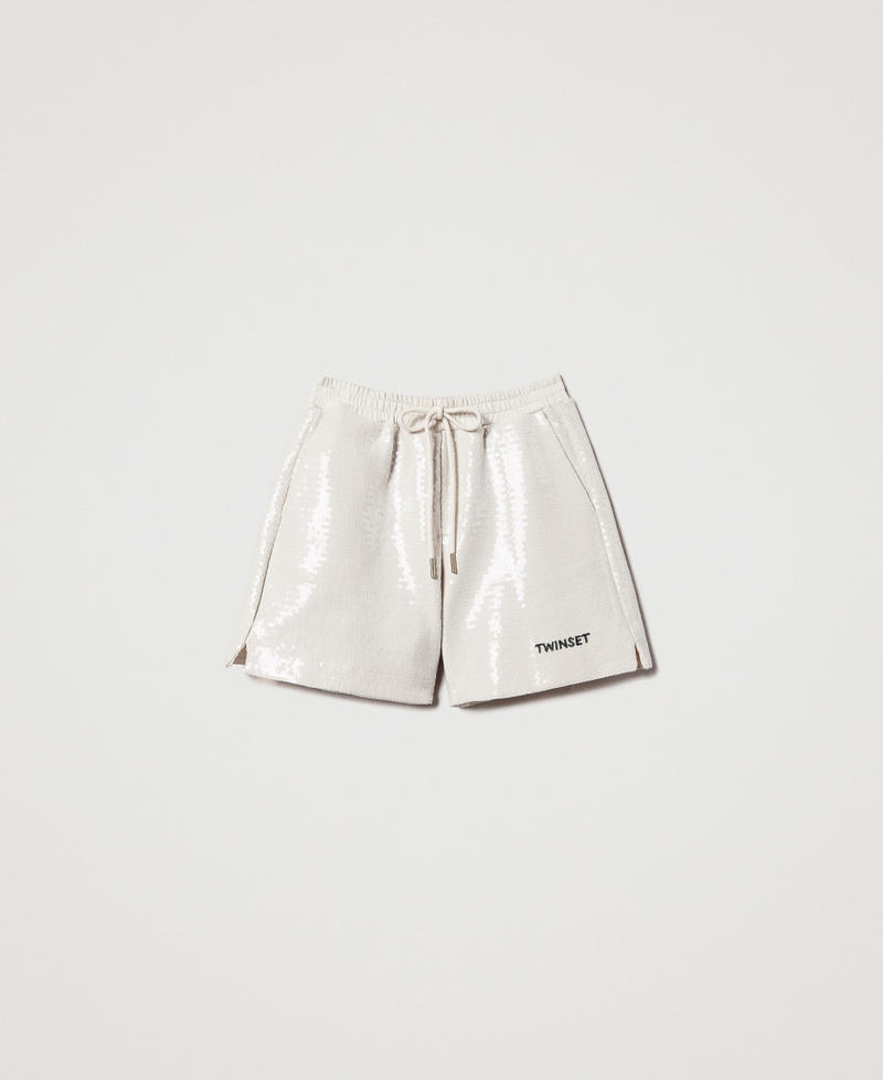 Full sequin plush Bermuda shorts Beige Woman 251LL2SCC_00003_S0