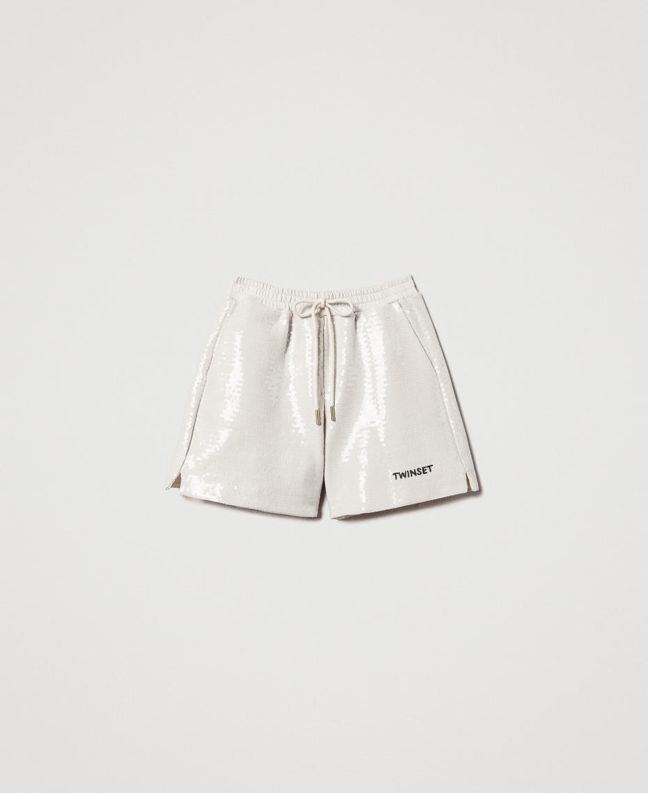 Full sequin plush Bermuda shorts Beige Woman 251LL2SCC_00003_S0