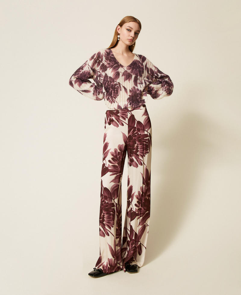 Mohair blend jumper with floral print Winetasting/Old White Dahlia Print Woman 252TP3591_12785_T0
