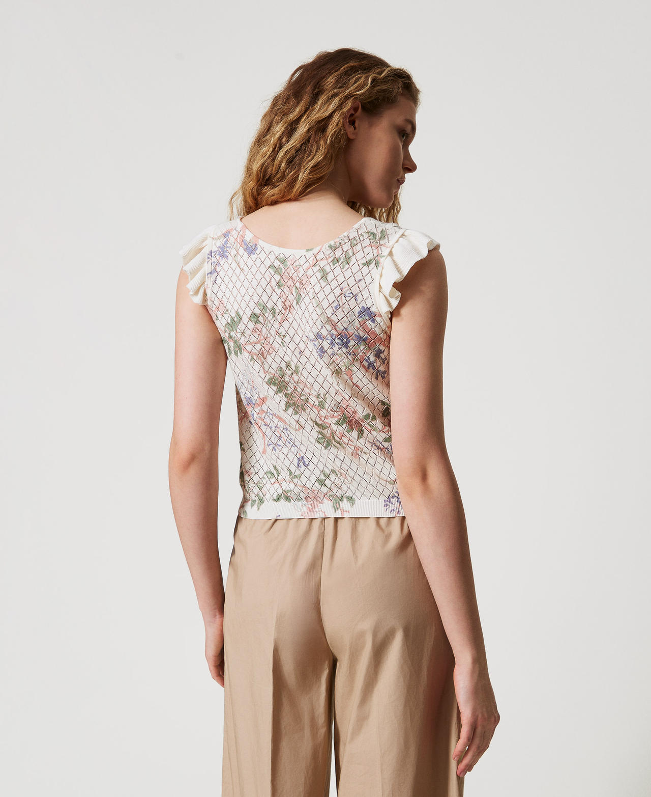 Top in maglia a fiori con volant Stampa Fiore Multicolor Donna 251TT3321_12531_03