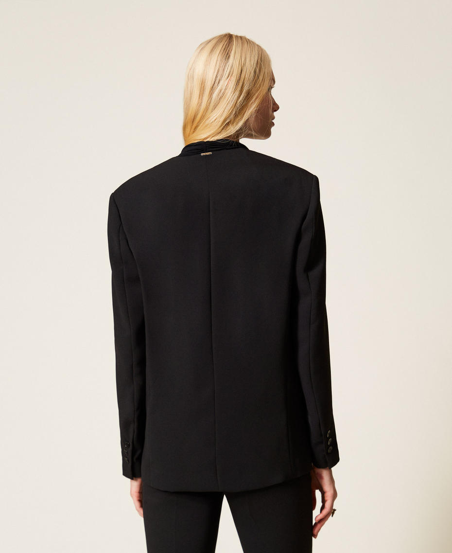 Cr&ecirc;pe jacket with pleated sash Black Woman 261TP2192_00006_03