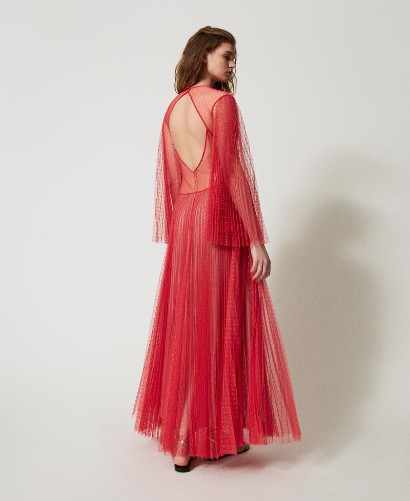 Abito lungo in tulle pliss&eacute;