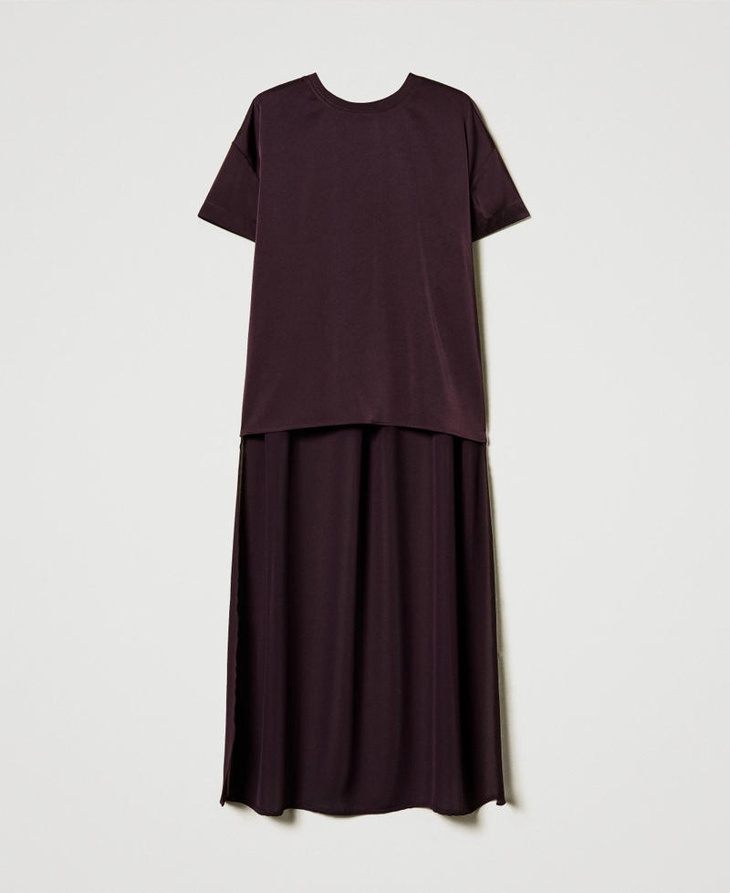 Satin and georgette asymmetric blouse Potent Purple Woman 242AT2091_11963_S0