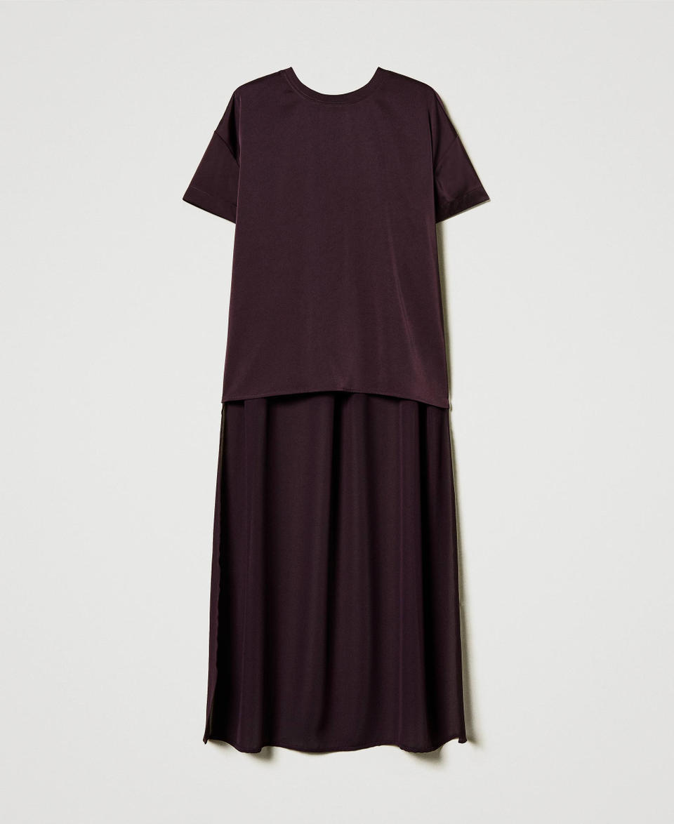 Satin and georgette asymmetric blouse Potent Purple Woman 242AT2091_11963_S0
