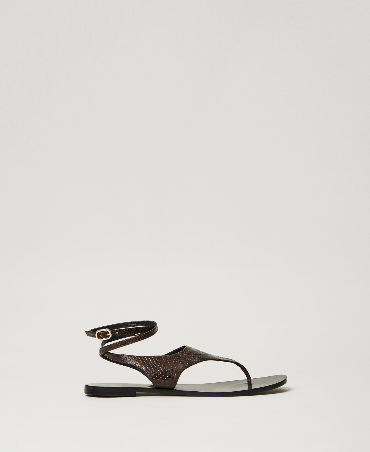 Sandali flat infradito in pelle Pitone Chocolate Donna 251TGT170_12383_01
