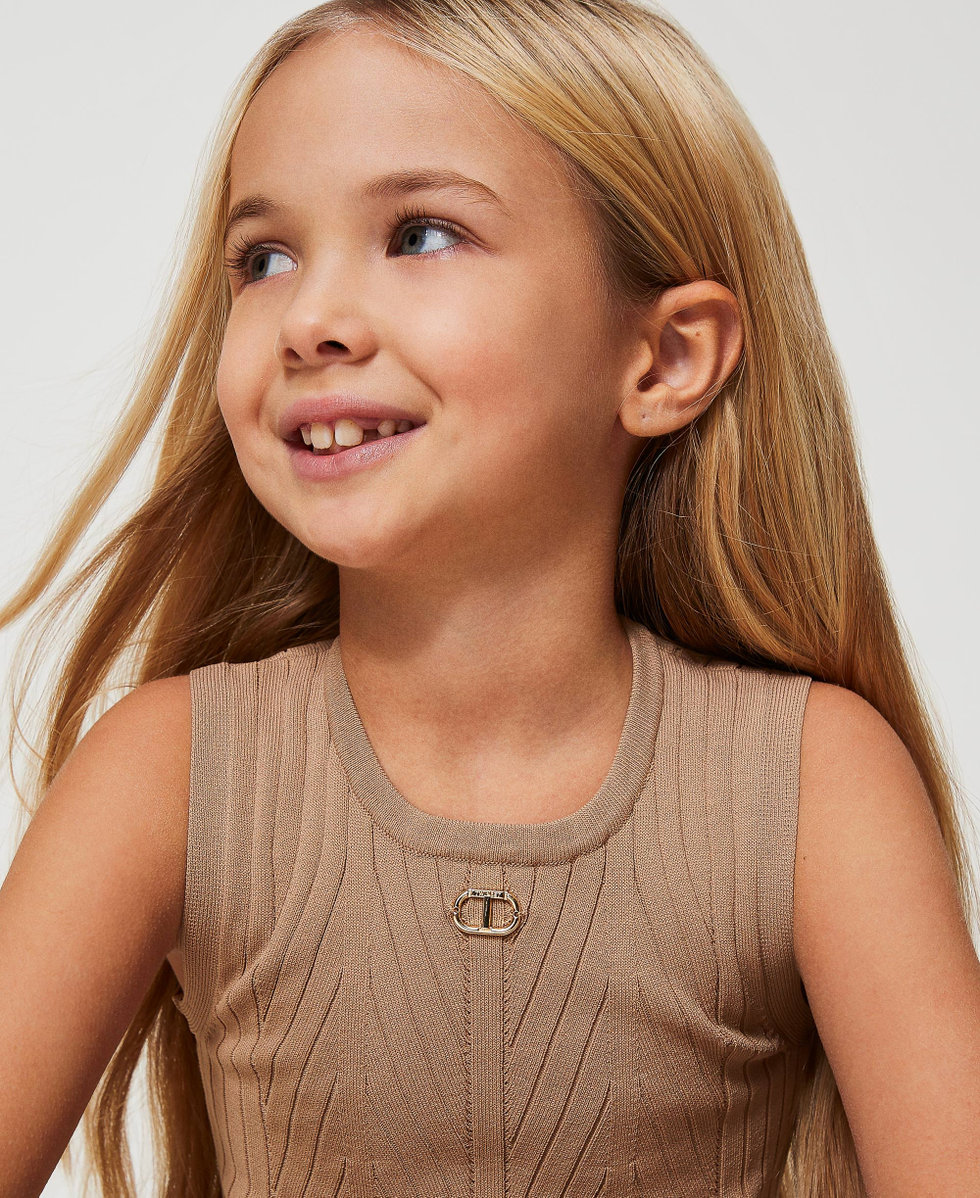 Rib knit top with Oval T Beige Hemp Girl 251GJ3404_00310_04