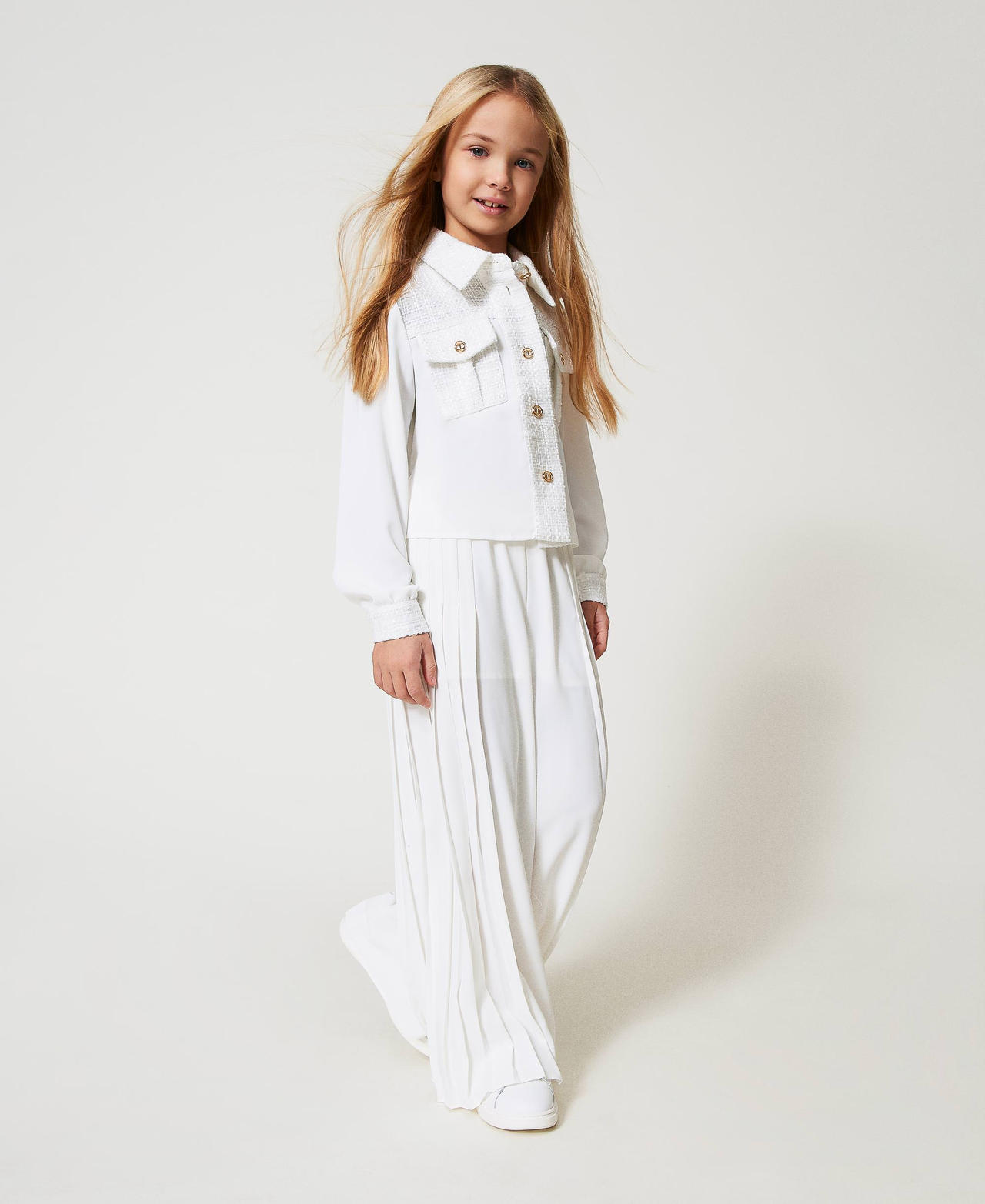 Palazzo trousers with side pleats Girl, White | TWINSET Milano