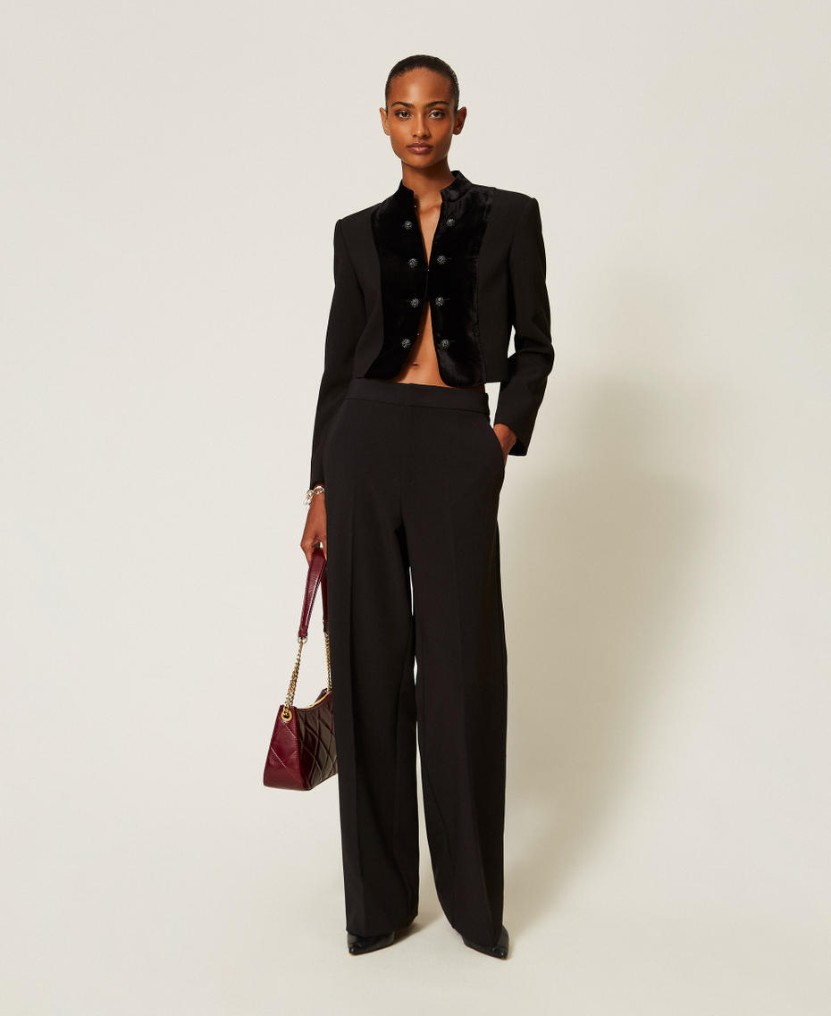 Pantaloni dritti in cr&ecirc;pe Nero Donna 262TT2423_00006_01