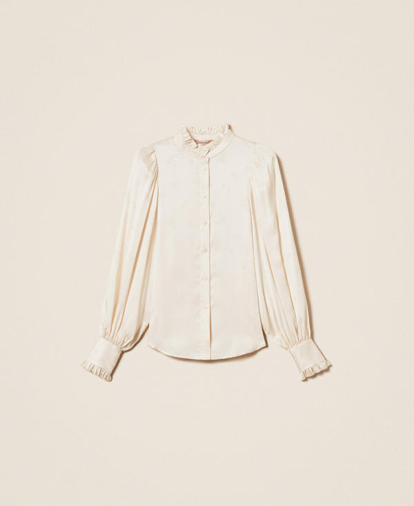 Jacquard satin shirt with ruffles