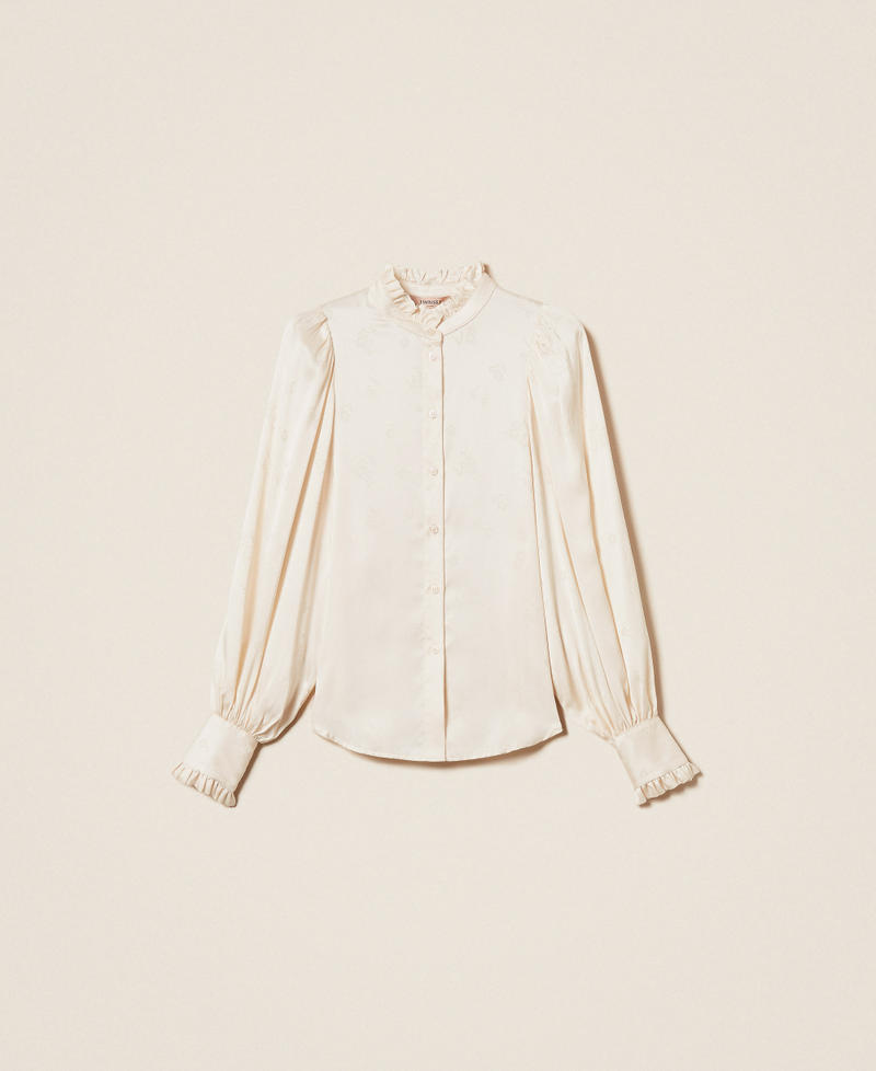 Jacquard satin shirt with ruffles Mother Of Pearl Woman 252TT2362_00059_S0