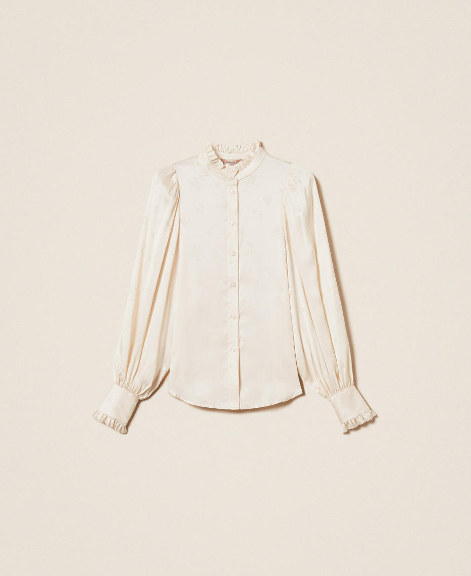 Jacquard satin shirt with ruffles Mother Of Pearl Woman 252TT2362_00059_S0