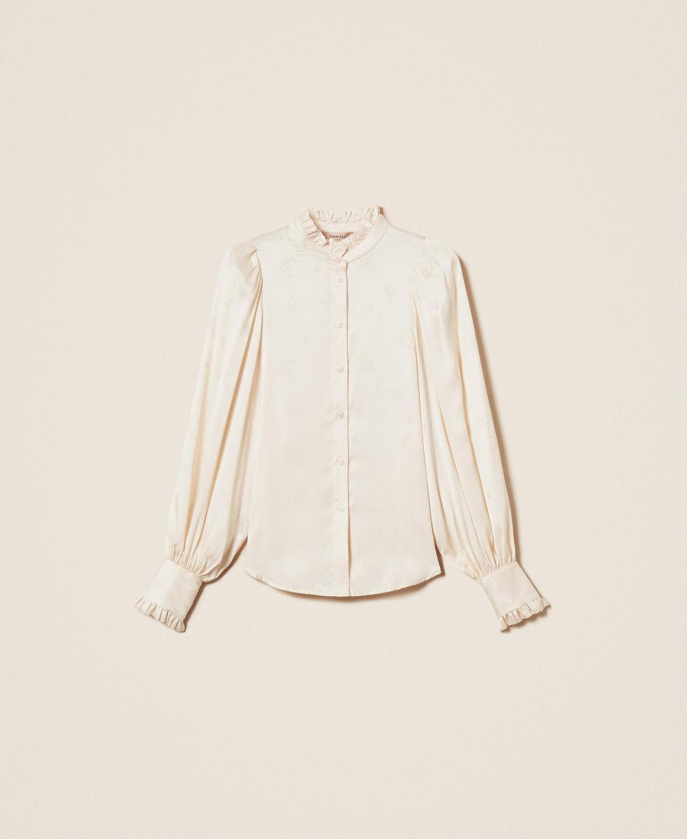 Jacquard satin shirt with ruffles