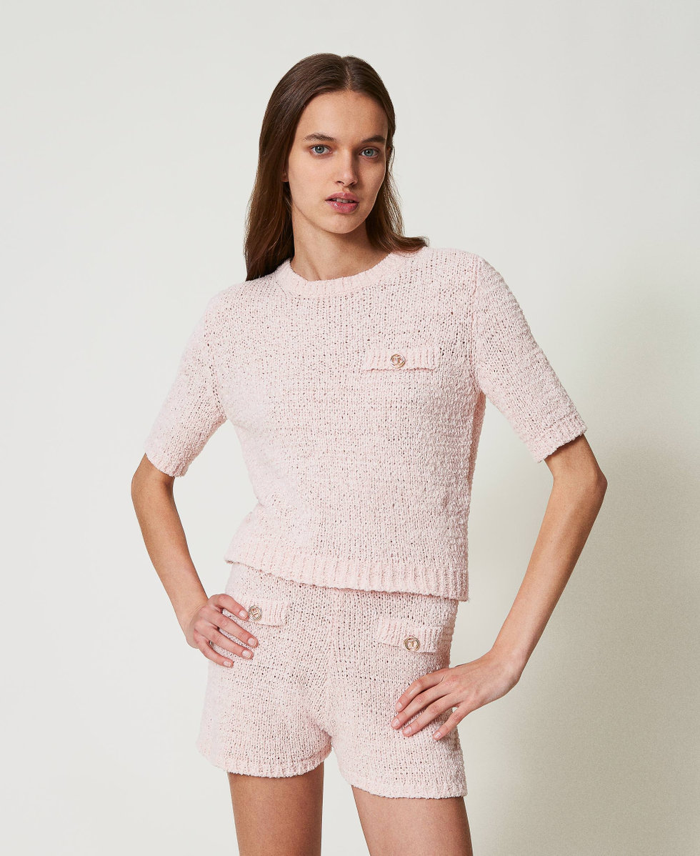 Cropped jumper with Oval T button Cupcake Pink Woman 251TP3440_00178_02