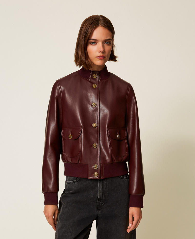 Faux leather jacket with buttons “Wine tasting” Purple Woman 252TP2232_05609_04