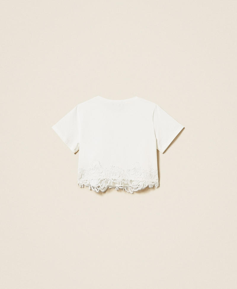 T-shirt con pizzo e logo Off White Bambina 261GJ2090_00526_S1