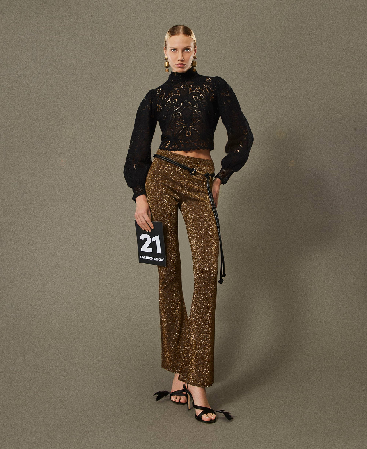 Pantalon &eacute;vas&eacute; en maille avec lurex Bicolore Fondant/Or Fonc&eacute; Femme 242TS3173_12027_01