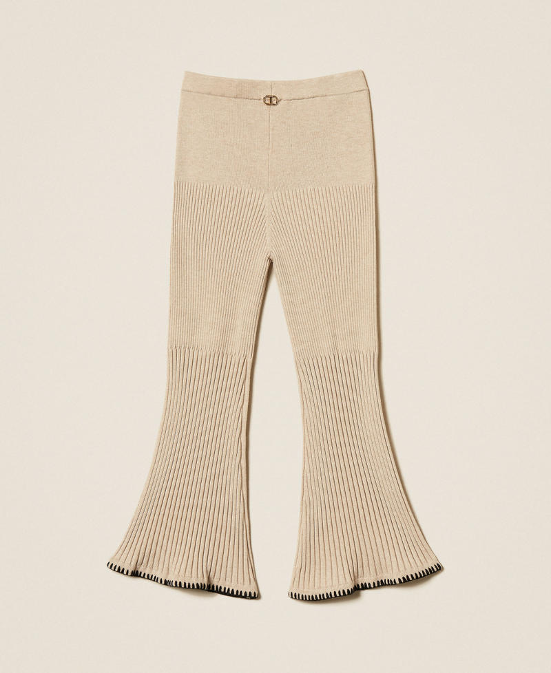 Rib knit trousers with embroidery Biscuit Beige Girl 252GJ3091_10884_S1