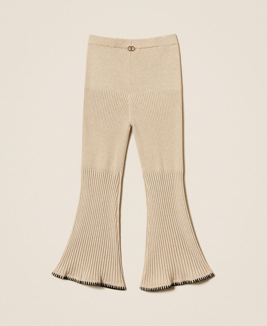 Rib knit trousers with embroidery Biscuit Beige Girl 252GJ3091_10884_S1
