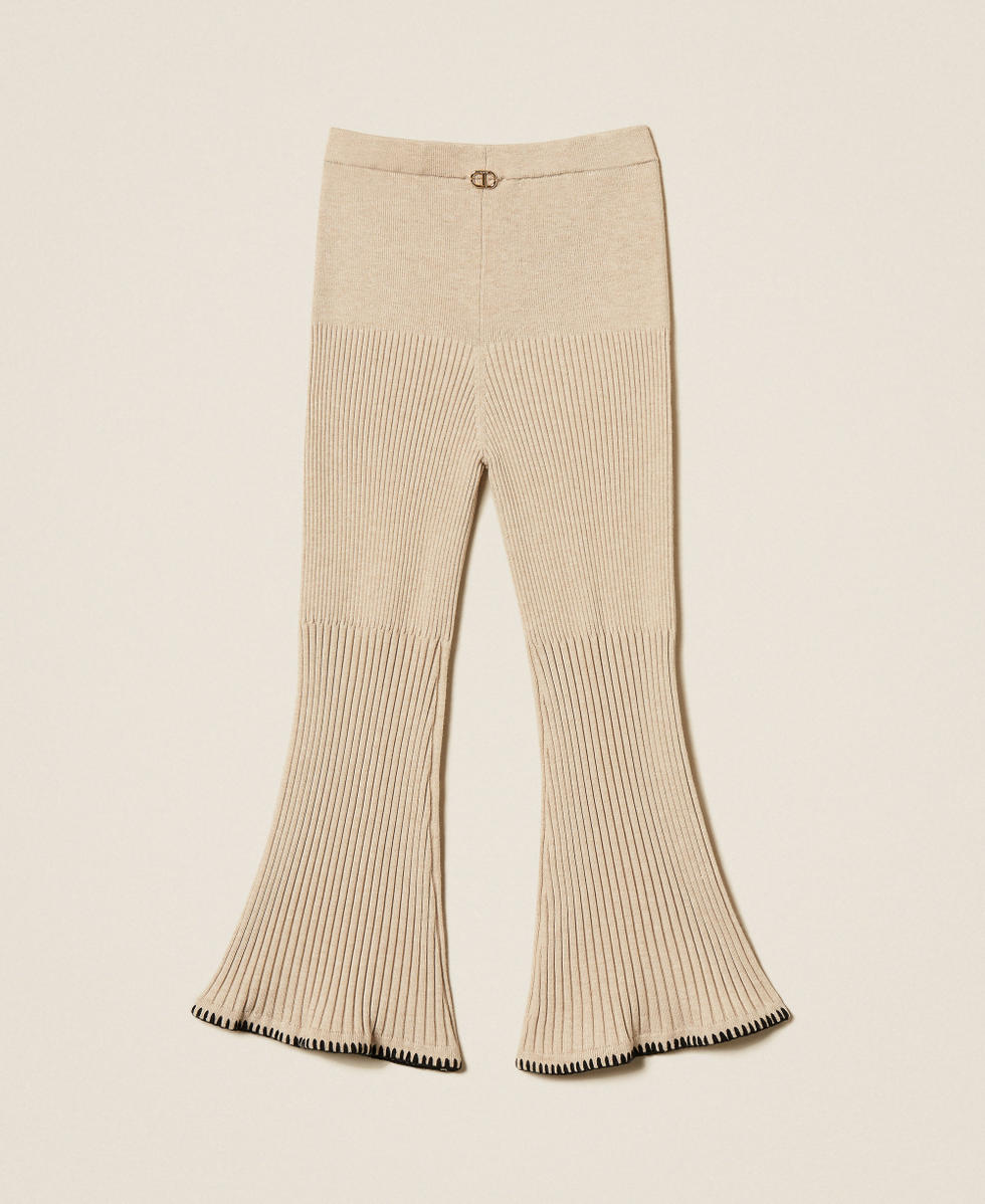 Rib knit trousers with embroidery