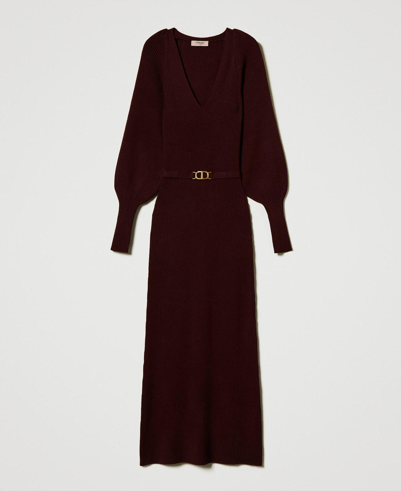 Scee by twin set Abito lungo in maglia a costine con cintura