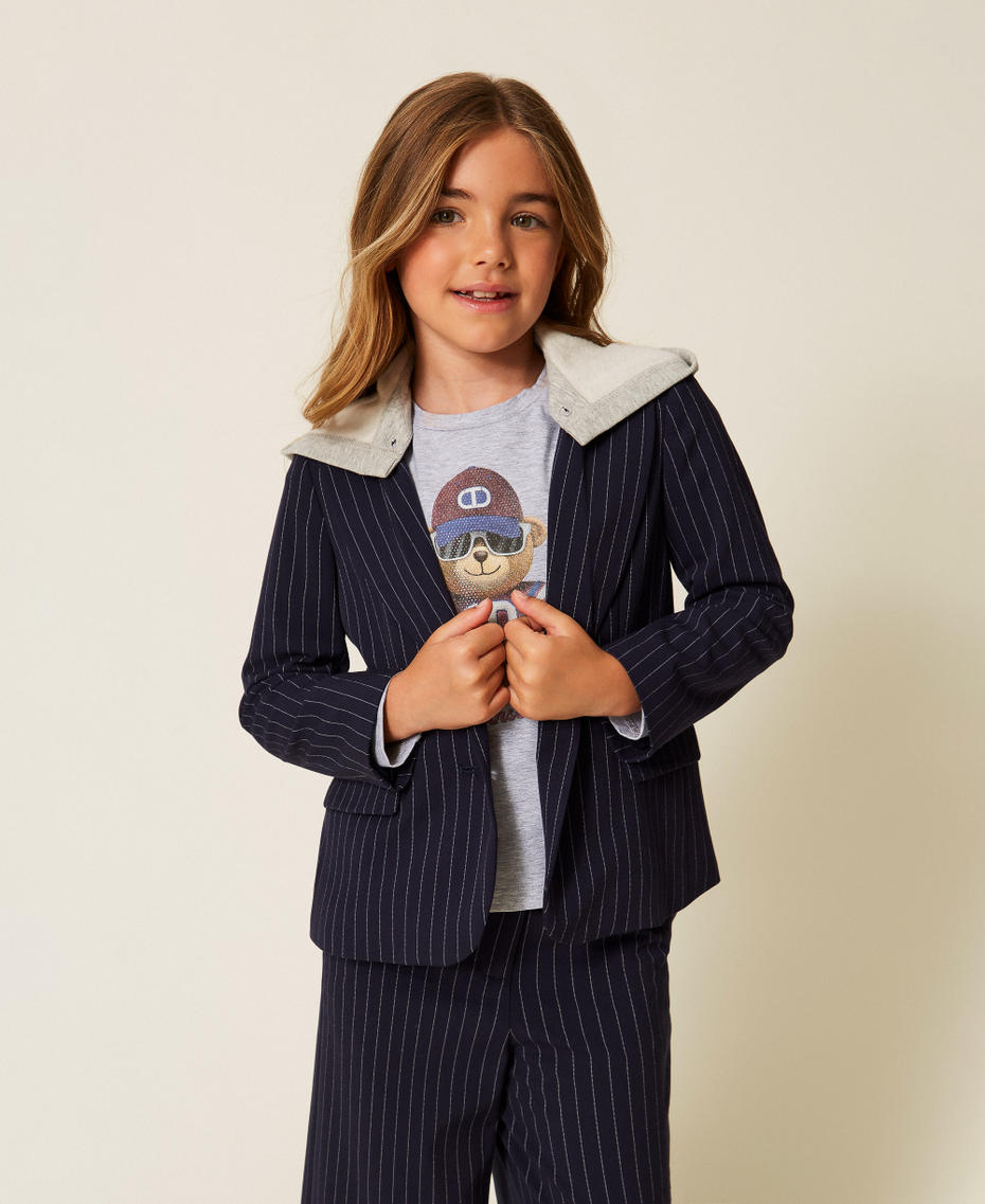 Blazer rayé avec capuche Bleu « Classic Blue »/Rayure Blanc Cassé Fille 252GJ2040_12713_01