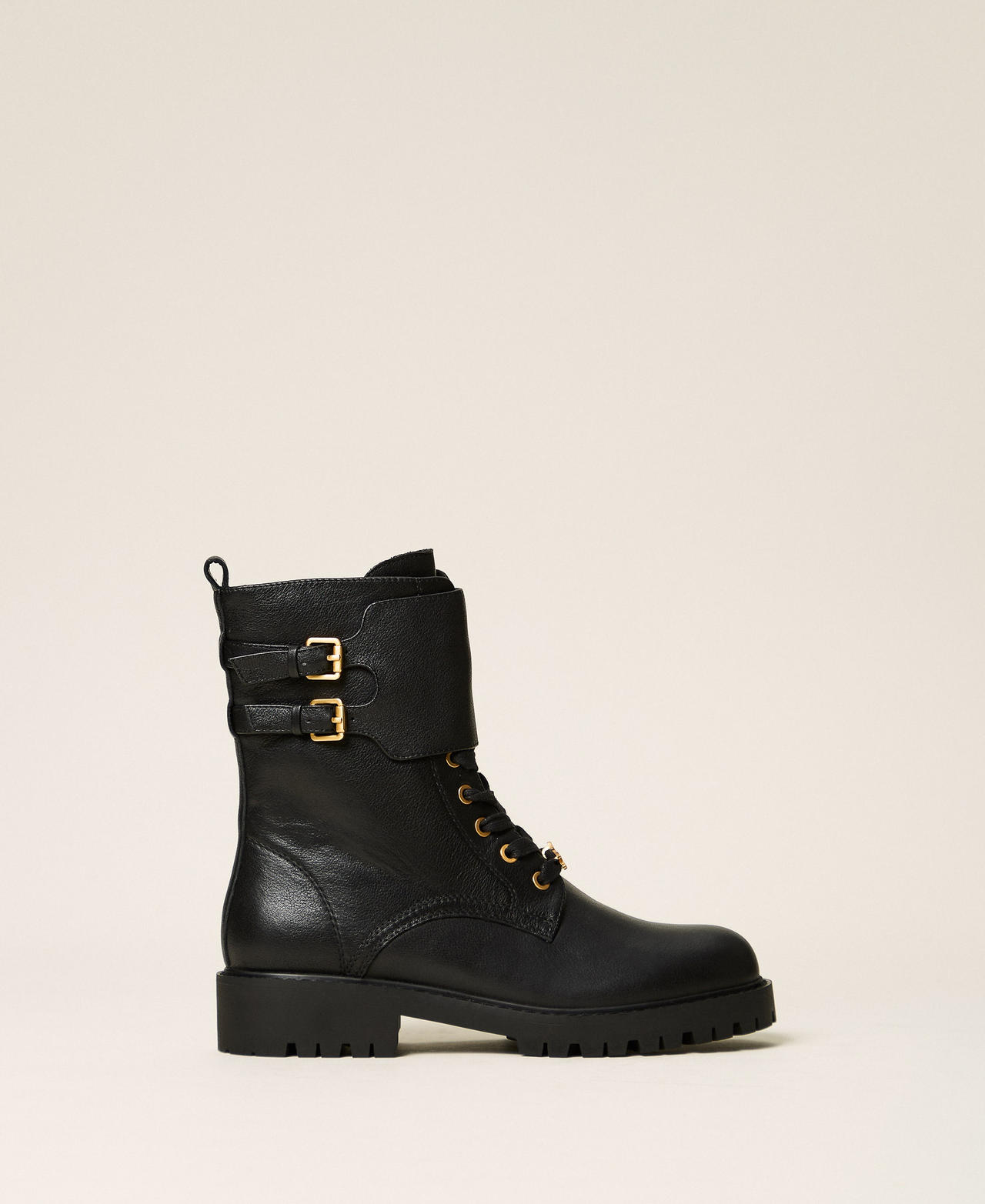 Leather combat boots with straps