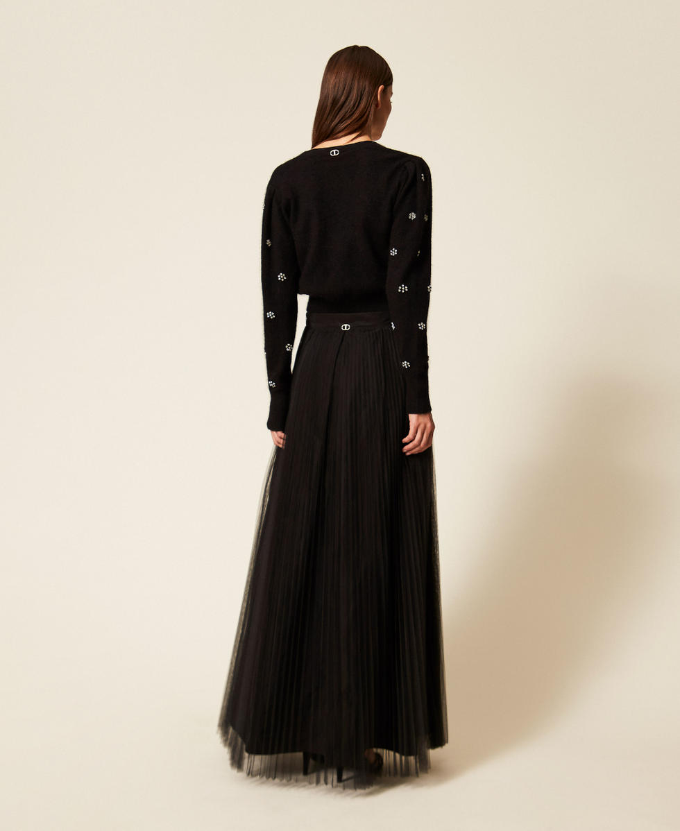Falda larga de tafetán y tul Negro Mujer 252TT2284_00006_03