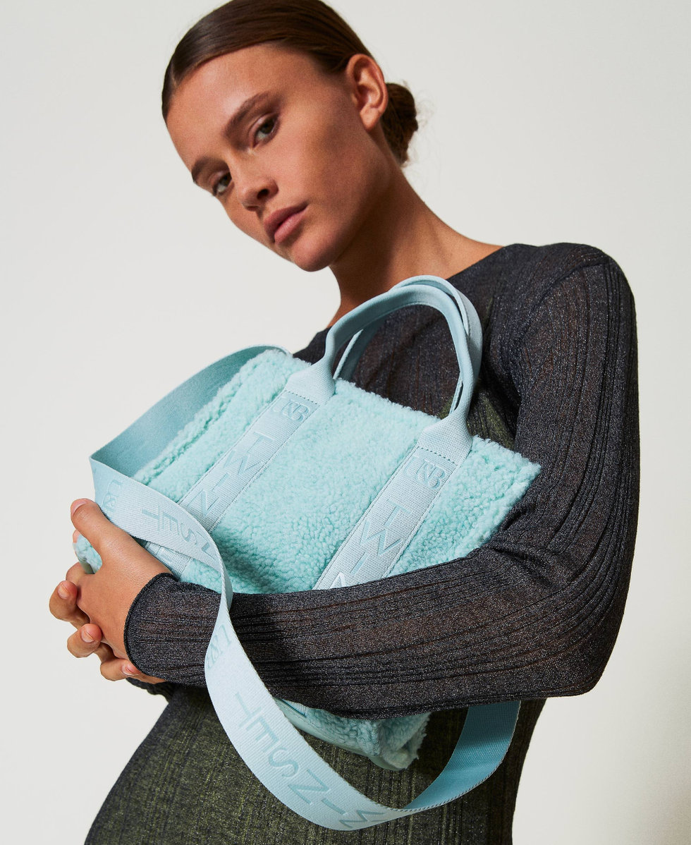 Bolso shopper de pelo sintetico efecto peluche Mujer Verde TWINSET Milano
