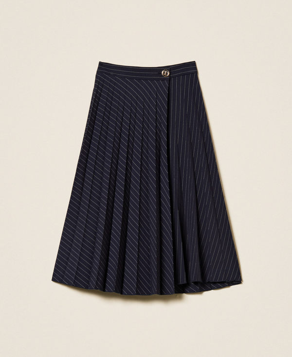 Pinstripe midi wrap-around skirt