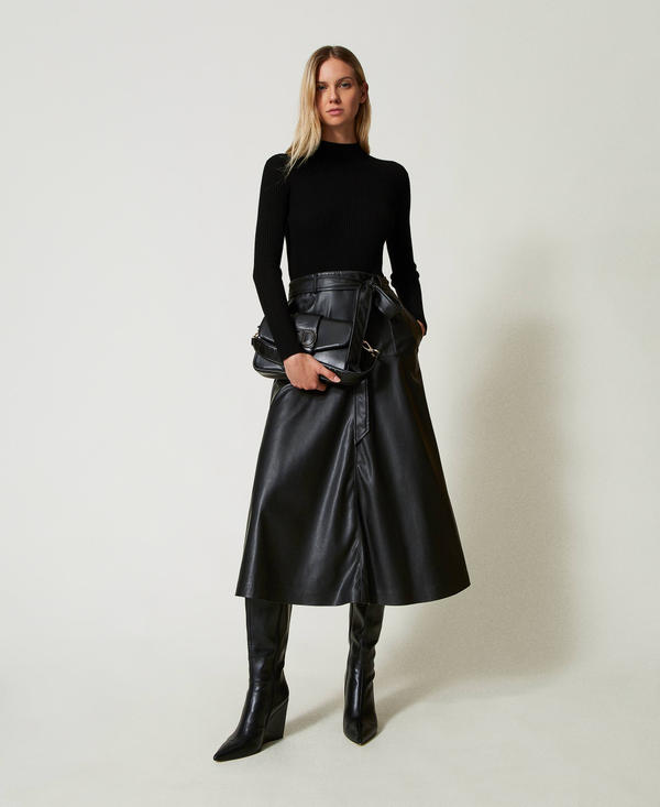 Knit and coated fabric midi dress
